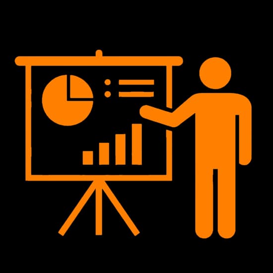 An icon of a man in front of a presentation to represent the AI Design and Presentations software category.