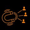 An icon of a magnet attracting people to represent AI Lead Generation software category.