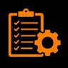 An icon of a checklist with a cog in front to represent the AI Project and Task Management software category.
