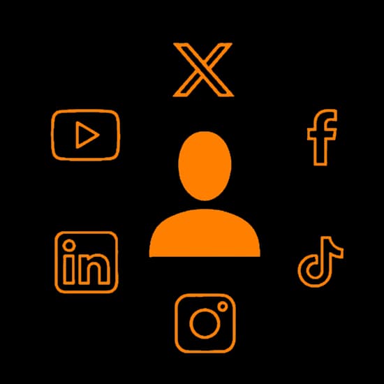 An icon of a person surrounded by common social media icons to represent the AI Social Media Management software category.