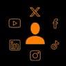 An icon of a person surrounded by common social media icons to represent the AI Social Media Management software category.